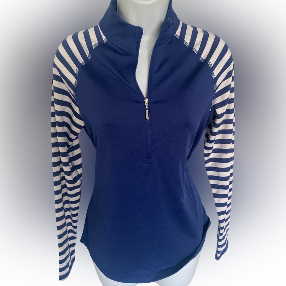 Jofit Royal Blue Striped Long Sleeve Top - M blue white , polyester spandex